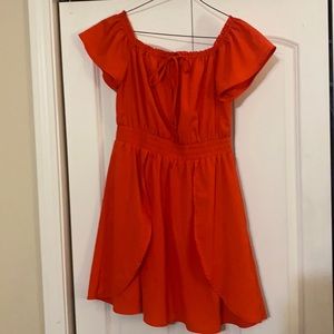 Orange dress off the shoulder cap Sleeves